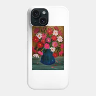 A beautiful bouquet of mixed flowers iin a deep blue vase Phone Case