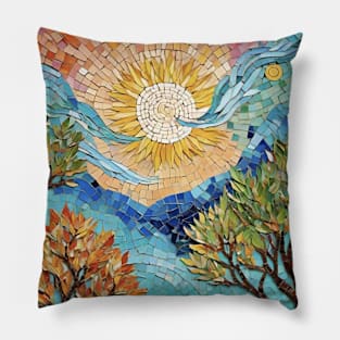 Nature's Kaleidoscope: Van Gogh Inspired Mosaic Landscape Pillow