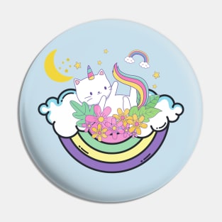 Caticorn on Rainbow Bed Chilling Pin