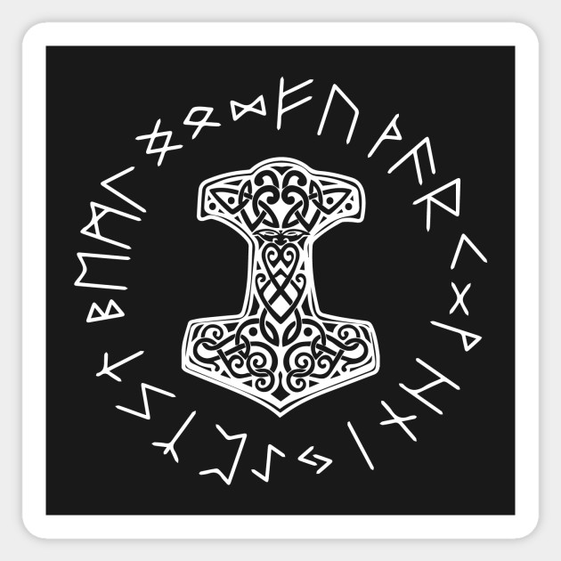 Vikings Mjolnir And Rune Wheel Norse Mythology Symbol Asatru