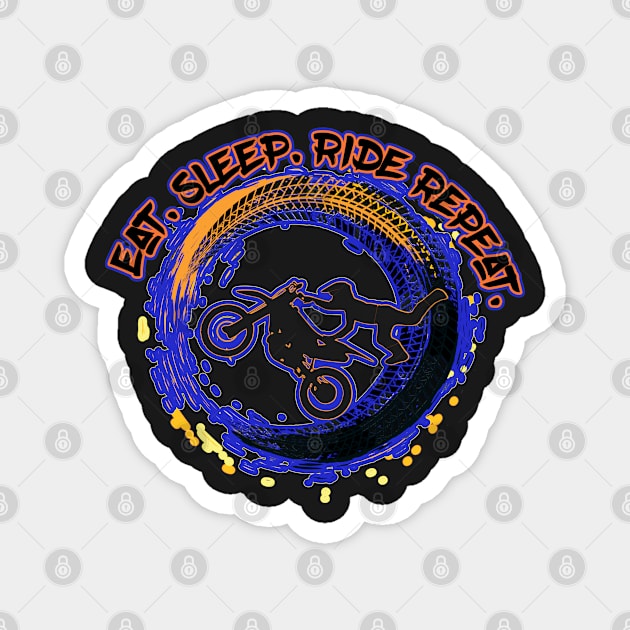 Blue and Orange Eat Sleep Ride Repeat Dirt Bike Motocross Magnet by FamilyCurios