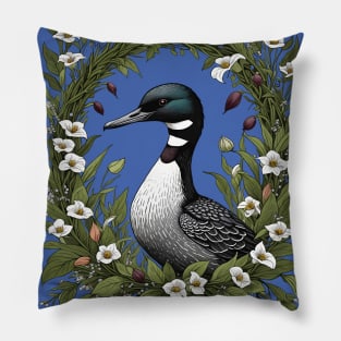 Common Loon Surrounded By Lady's Slipper Flowers 2 Pillow