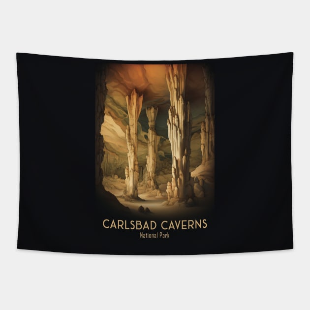 Carlsbad Caverns National Park Vintage Travel  Poster Tapestry by GreenMary Design