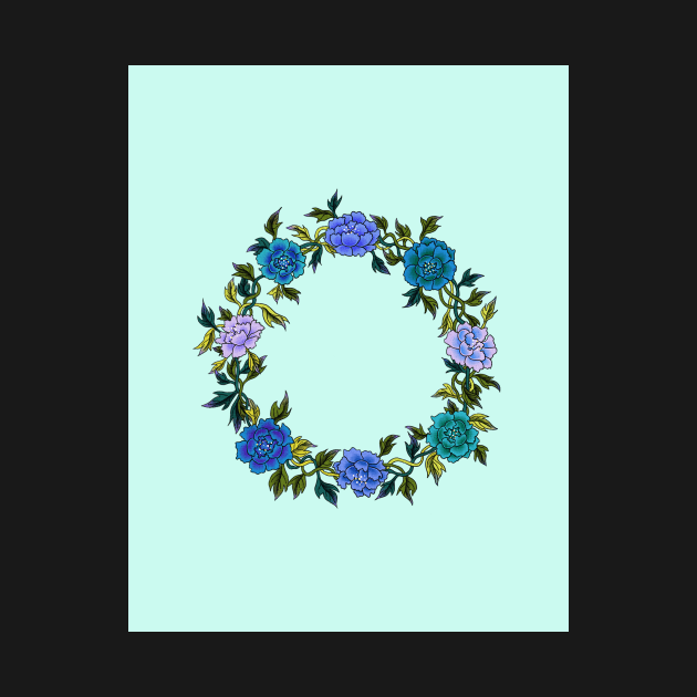 Minhwa: Peony Wreath Blue A Type (Korean traditional/folk art) by koreanfolkpaint