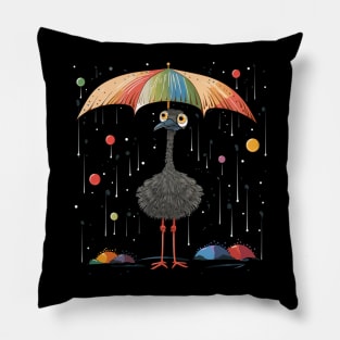 Ostrich Rainy Day With Umbrella Pillow