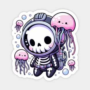 Kawaii Skeleton Diver With Jellyfish Magnet