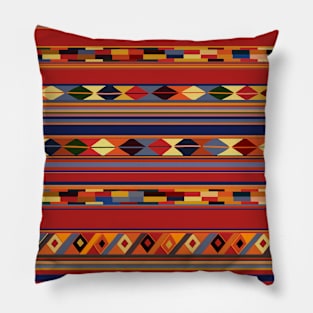 Oaxaca Folk Art - Red Yellow Navy Blue Pillow