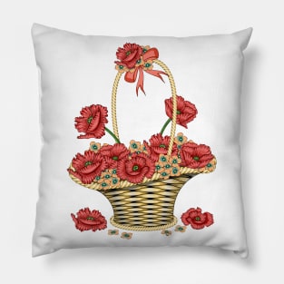 Poppies And Hydrangea Basket Pillow