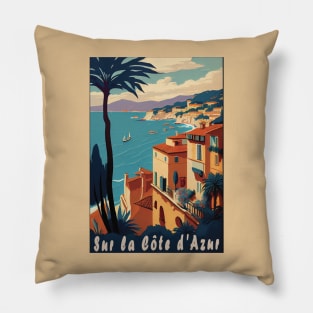 Sur la Cote d Azur vintage travel poster Pillow