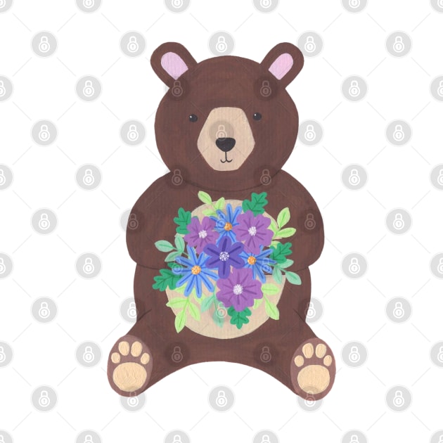 Cute bear holding bouquet of flowers by NashTheArtist