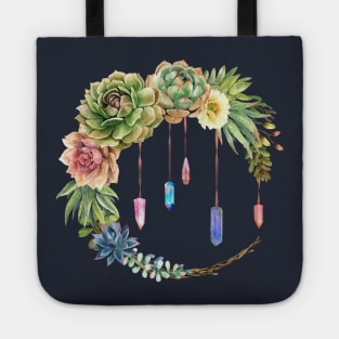 Crystal Crescent Moon With Succulents Tote