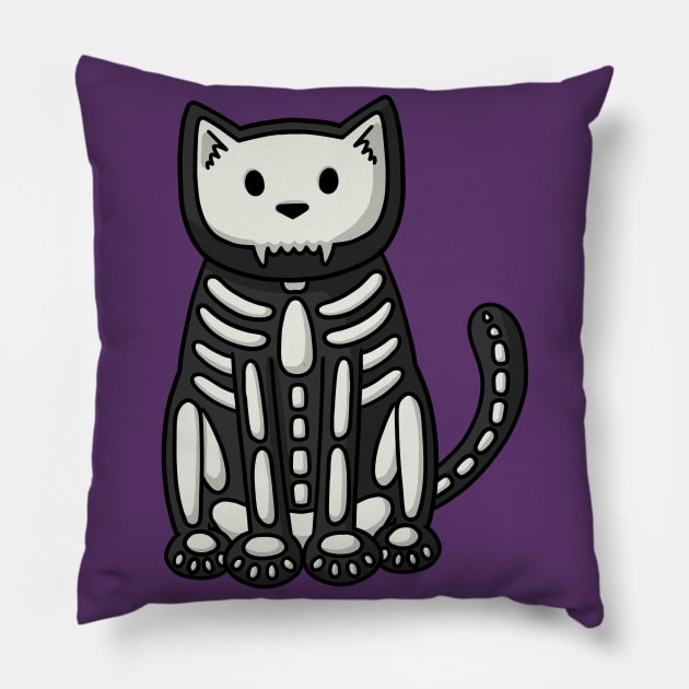 Halloween Skeleton Cat Pillow by Doodlecats 