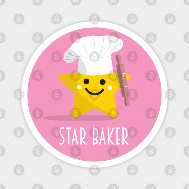 Cute Star Baker with Rolling Pin - Pink Magnet by VicEllisArt