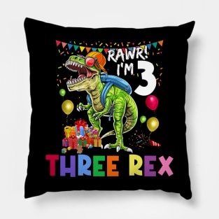 Three Rex Birthday Party Outfit Dinosaur 3 Year Old Boy Pillow