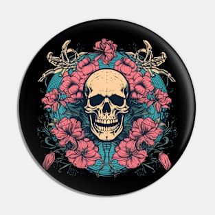 Tropical Skull with Flowers Pin