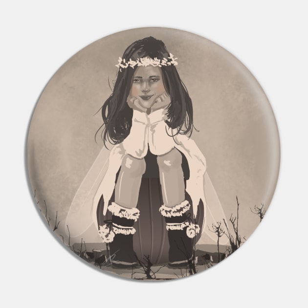 Old Photo Girl Sitting Pin by Nekoyukki