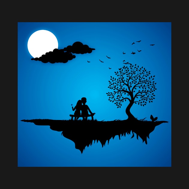 Landscape Vector Couple love feel watching moon by Tshirtstory