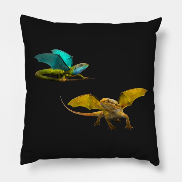 Yellow and Blue Dragon Pillow by Elizabeths-Arts