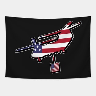 Lifting CH-47 Chinook Helicopter US American Flag Tapestry