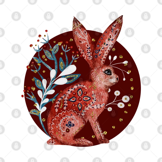 Nordic Folk Art Hare, Woodland Animal Folk Art by Coralgb