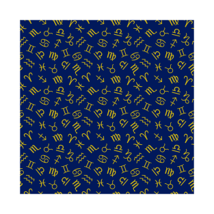 Astrology Symbols Pattern Gold+Dk Blue T-Shirt