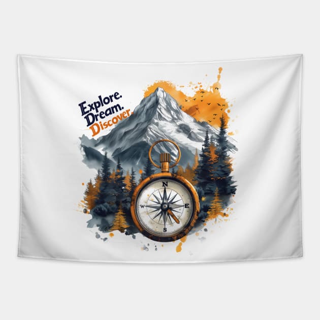 Hiking and outdoors - Explore Dream Discover Sticker Tapestry by Mephisto696
