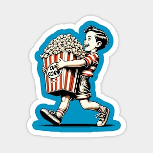 A retro kid carrying popcorn Magnet