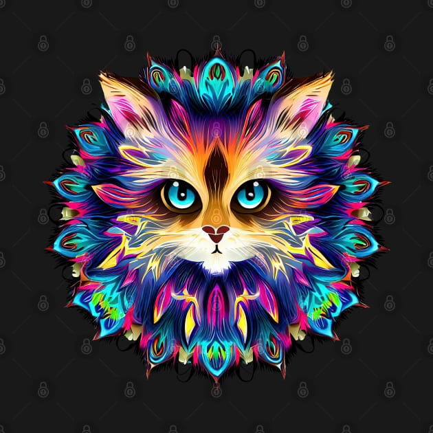 Mandala with cute furry Cat portrait - a02 by SPJE Illustration Photography