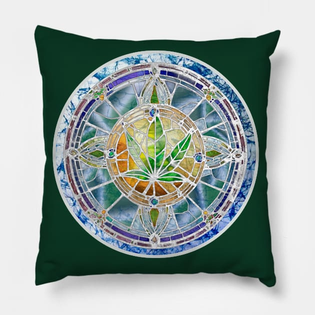 Camo cannabis stained glass rose window 420 dispensary weed Pillow by Aurora X