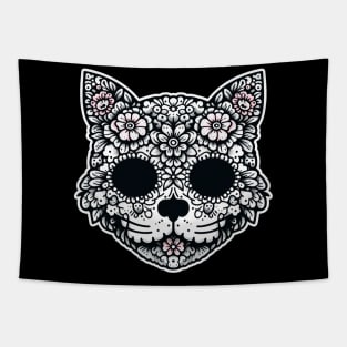 Monochromatic Floral Cat Tapestry