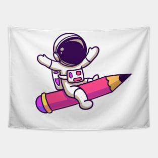 Astronaut Flying With Pencil Rocket Tapestry