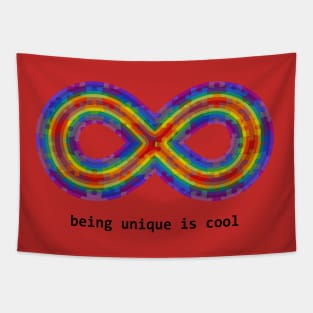 being autistic is cool infinity jigsaw white text Tapestry