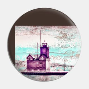 "Holland Harbor Lighthouse" - Michigan Fluid Art Lighthouse Collection Pin