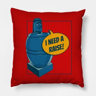 Comic-Style Barrel Man: Humorous 'I Need a Raise!' Pillow