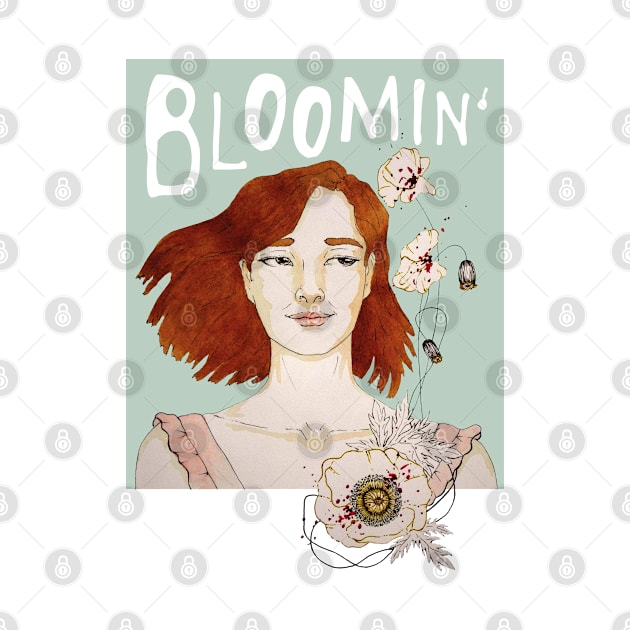 Blooming girl with poppy flowers by happyMagenta
