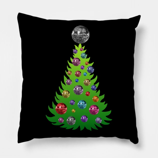 Colorful 1970s Disco Ornament Christmas Tree Pillow by Art by Deborah Camp