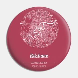 City map in red: Brisbane, Queensland, Australia with retro vintage flair Pin