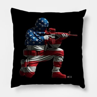 American Military Soldier and USA Flag by focusln Pillow