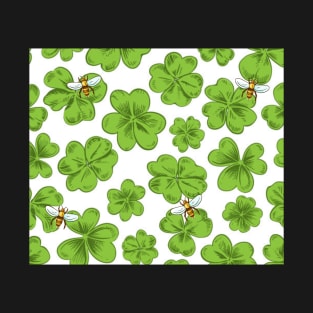 Irish Green Clover Shamrocks and Honeybees T-Shirt