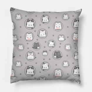 Seamless Pattern Cute Kawaii Cats Paw Pillow