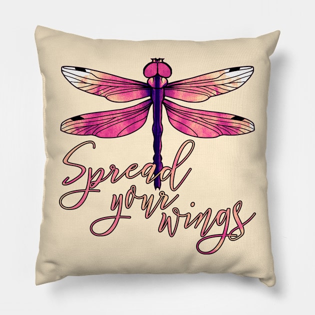 Dragonfly - spread your wings, sunset colors Pillow by Olooriel