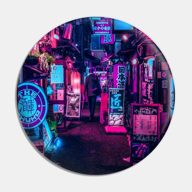 Tokyo Street Neon Synthwave Pin by JeffDesign