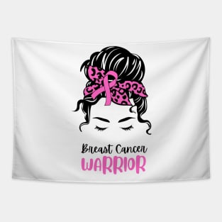 Pink Illustration Woman Messy Bun Breast Cancer Warrior Quote T-shirt Tapestry