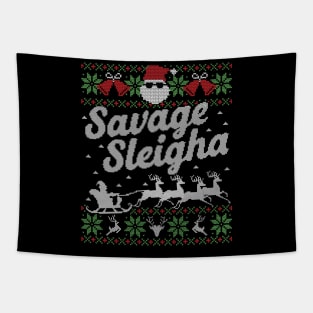 Ugly Christmas Sweater Santa Savaga Sleigha Slay Tapestry