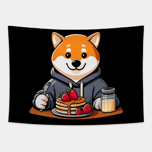 Shiba Inu Loves Strawberry Pancakes Tapestry by Plushism