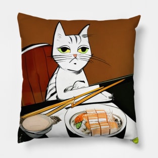 Melancholy Cat's Japanese Sushi Banquet Pillow