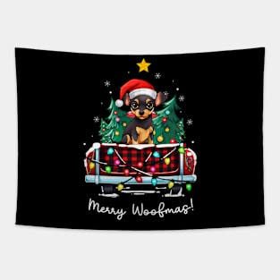 Manchester Terrier Christmas Dog Truck Plaid Funny Xmas Tree Tapestry