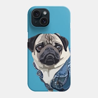 Pug in a blue denim jacket Phone Case