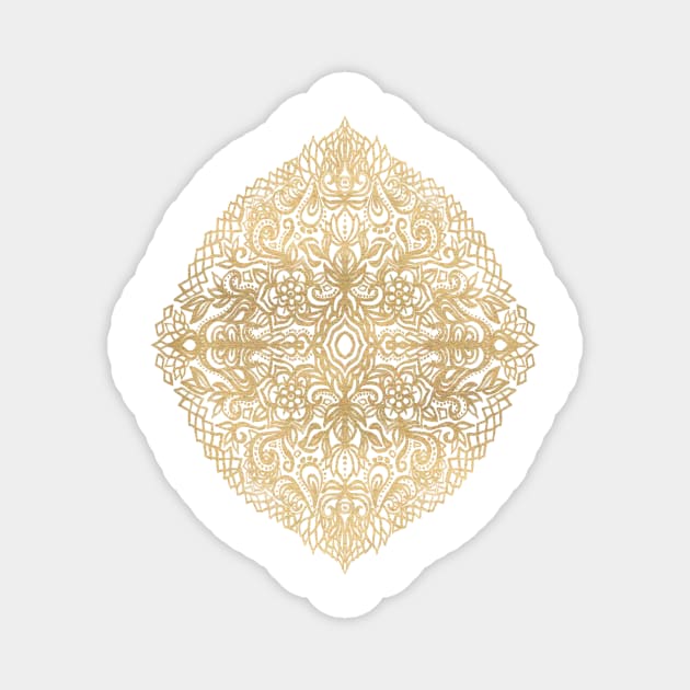 White Gouache Doodle on Gold Paint Magnet by micklyn