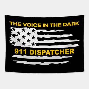 Thin Gold Line Flag Gift for 911 Dispatcher and Sheriff Operator First Responders Tapestry